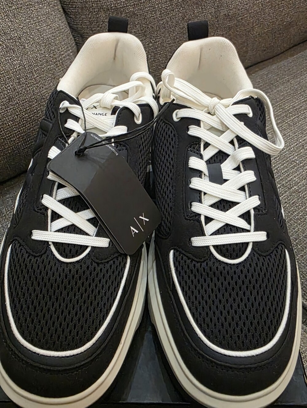 A/X Armani Exchange Men’s Black and White Mesh Lace-Up Sneakers